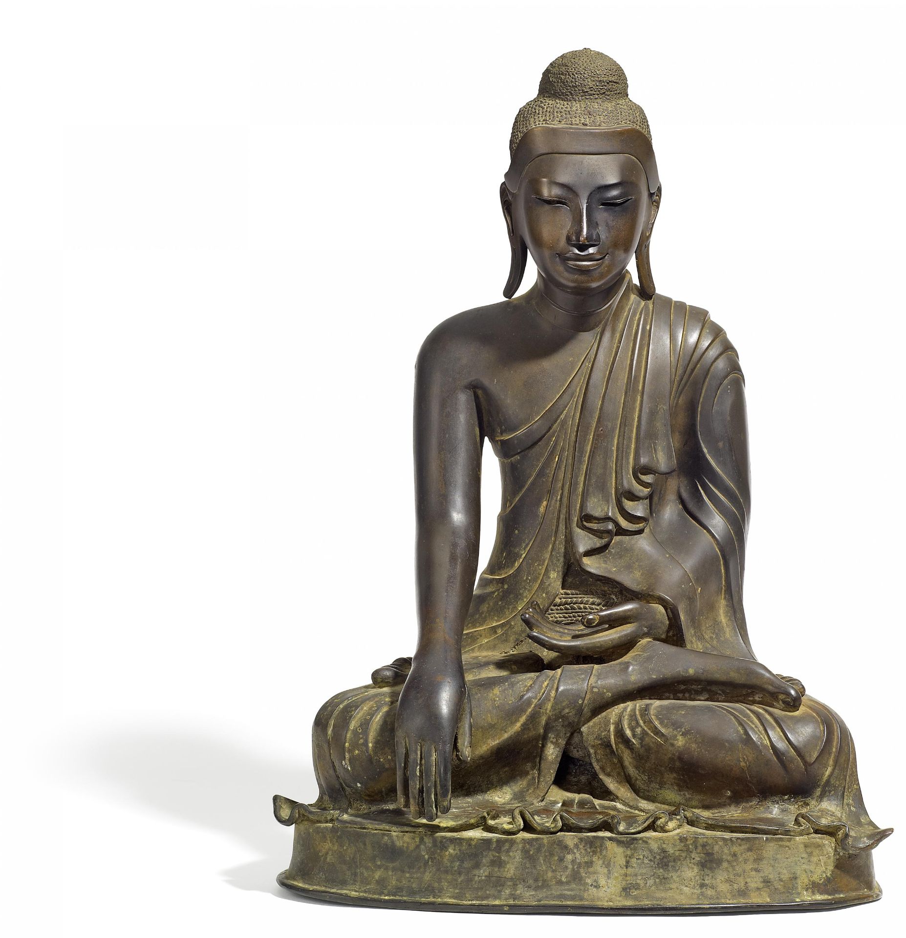 MUSEALER BUDDHA MARAVIJAYA. Burma/Myanmar. Mandalay-Zeit (1853-1948). 19. Jh. Bronze mit dunkler,