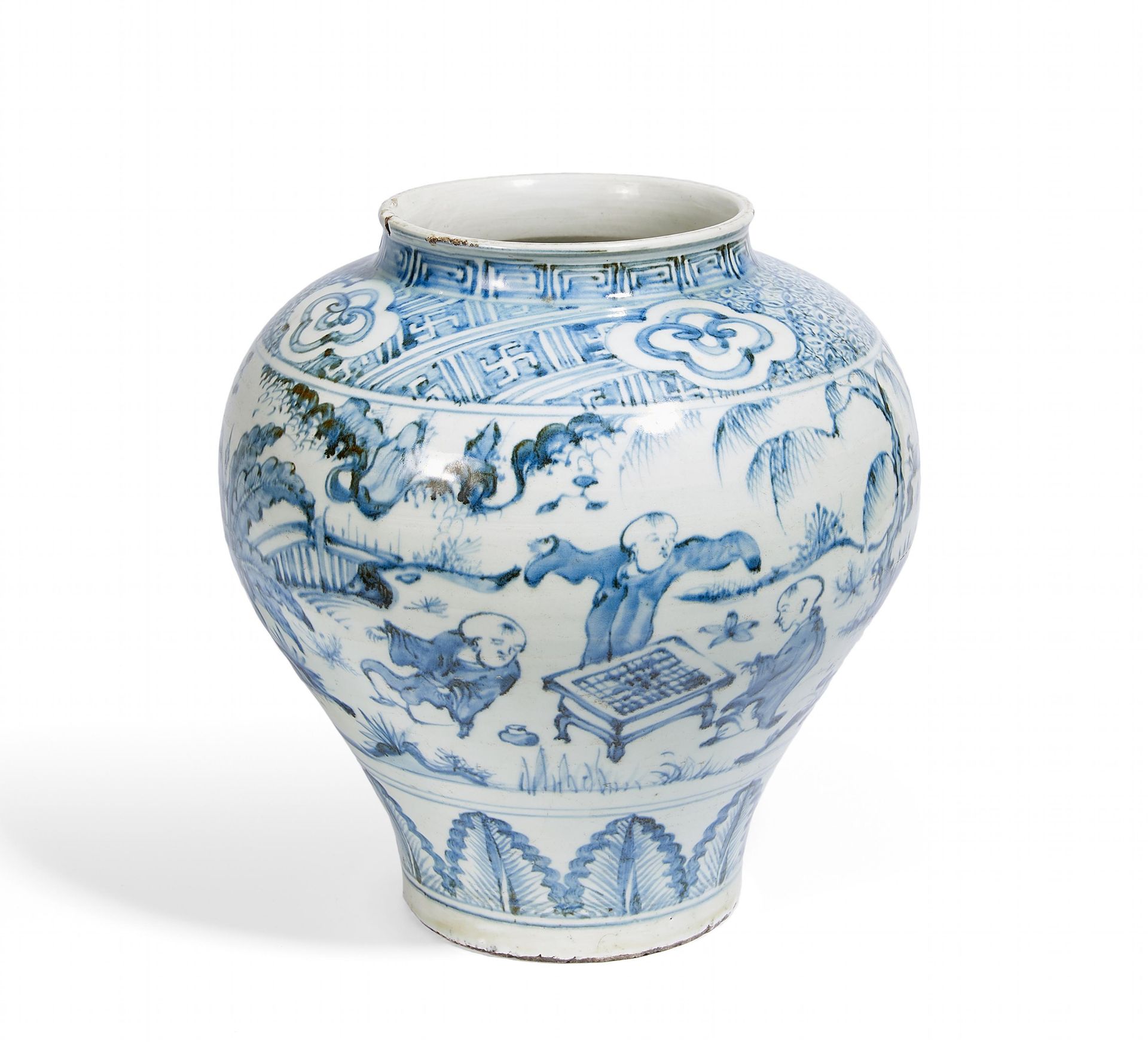 BAUCHIGE VASE MIT GO-SPIELERN. China. Ming-Dynastie (1368-1644). Porzellan, bemalt in