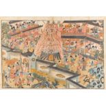 VIER FARBHOLZSCHNITTE MIT THEATER- UND FESTSZENEN. China. Qing-Dynastie. 18. Jh. Drucke mit bis zu