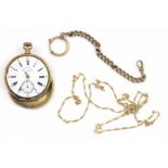 14 krt. gouden ketting en gouden horlogeketting, totaalgewicht 11.7 gram en heren vestzakhorloge