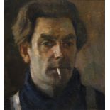 Cor Noltee (1903-1967) karton, 33 x 29, zelfportret met sigaret, gesigneerd r.o.