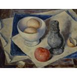Johan Ponsioen (1900-1969) doek, 28 x 35, stilleven met eieren en zoutstrooier, gesigneerd