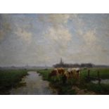 Fedor van Kregten (1871-1937) doek, 66 x 88, koeien bij sloot in landschap, gesigneerd r.o.