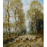 Martinus Jacobus Nefkens (1866-1941) doek, 65 x 55, schaapsherder met kudde op zandweg, gesigneerd