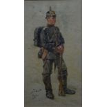 Jan Hoynck van Papendrecht (1858-1933) aquarel,43 x 24, Duitse artillerist, gemonogrammeerd l.o. en