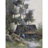 Hendrik Johannes Duiverman (1906-1973) pastel, 36 x 26, boer met kippen bij schuur,  gesigneerd l.