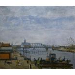 Bart Peizel (1887-1974) doek, 60 x 70, voetgangersveer over het Spaarne te Haarlem, gesigneerd l.o.