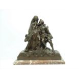 gepatineerde bronzen sculptuur met voorstelling van dame en heer, gesigneerd J. Dubois, rustend op