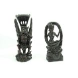 2 Indische gestoken houten sculpturen met voorstelling van Garuda en dame, h. 32 em 25