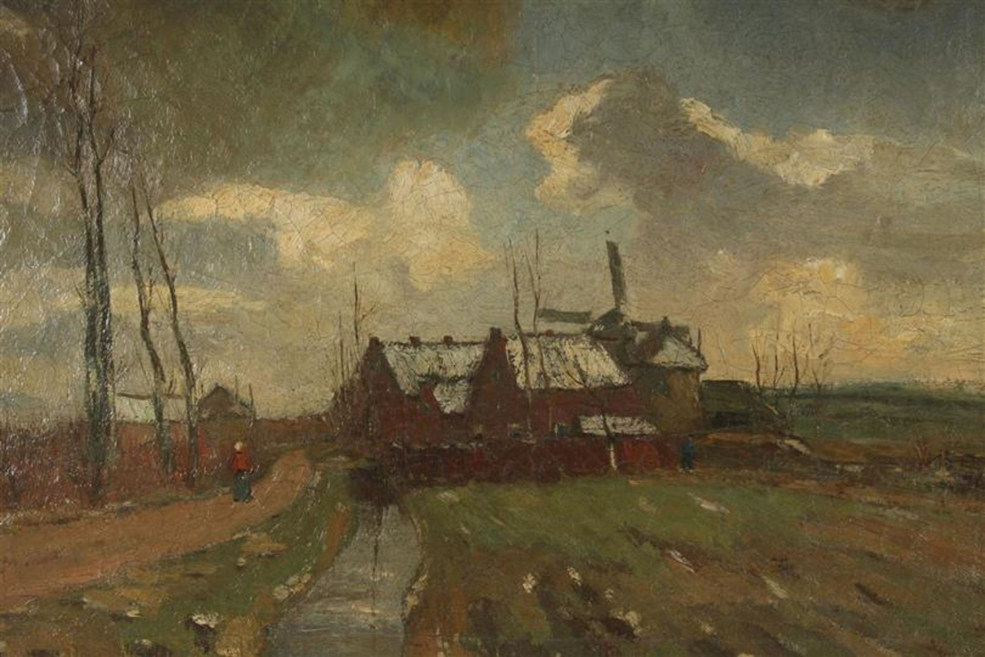 Dirk Roggeveen (1872-1955) Schilderij, olieverf op doek 'Dorpsgezicht', gedateerd 1908. HxB: 44 x 63 - Image 3 of 7