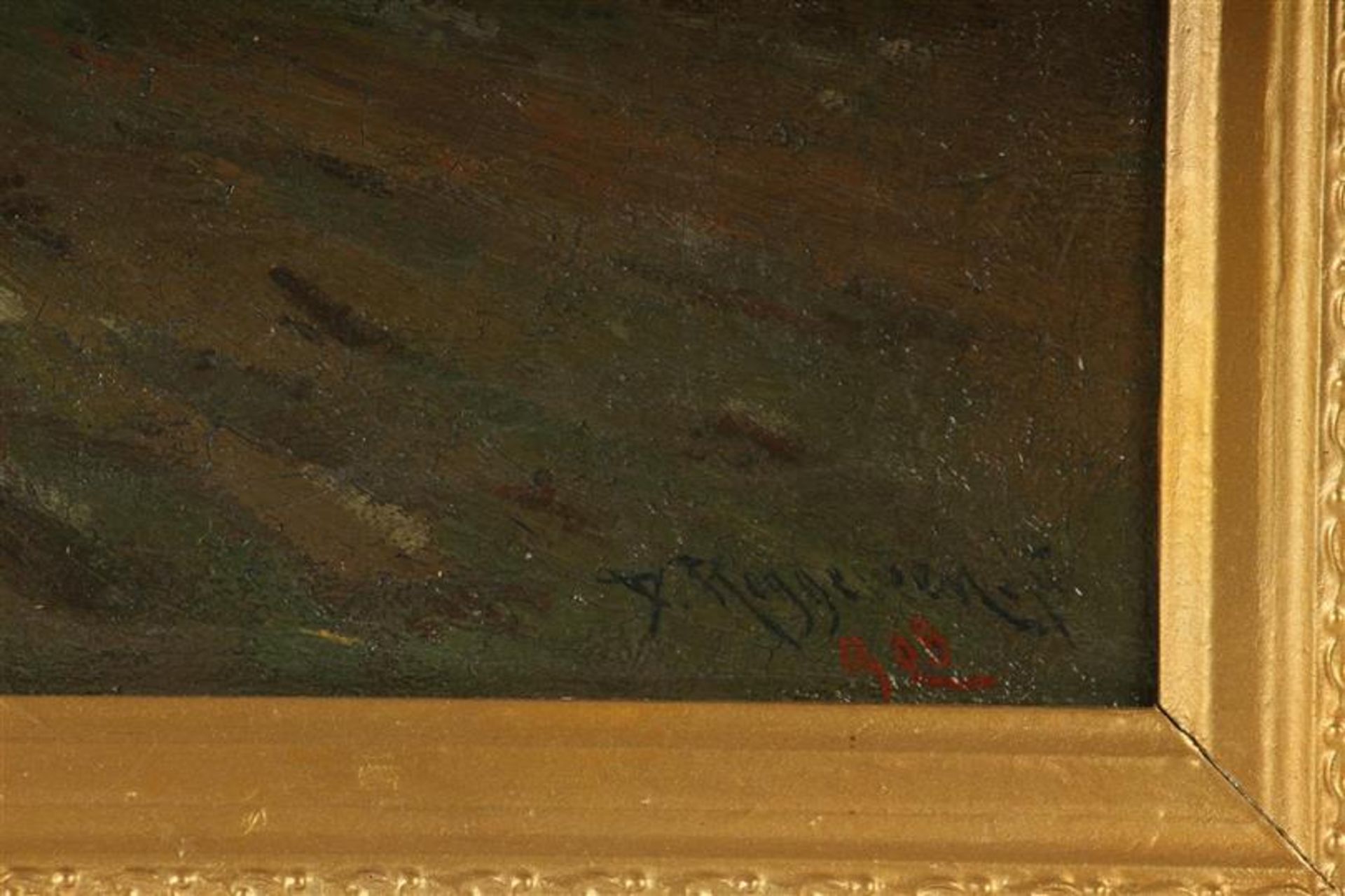 Dirk Roggeveen (1872-1955) Schilderij, olieverf op doek 'Dorpsgezicht', gedateerd 1908. HxB: 44 x 63 - Image 2 of 7