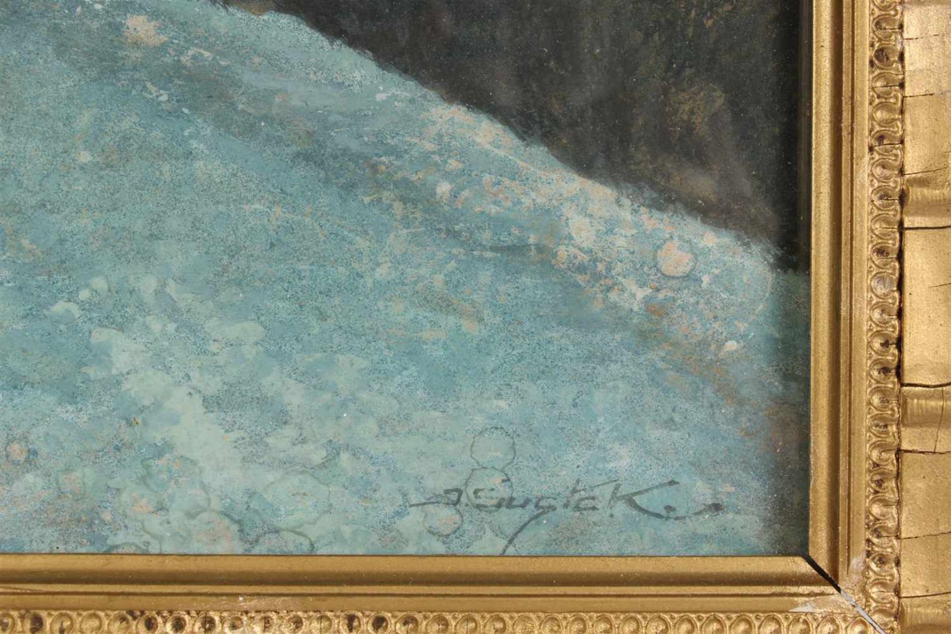 Aquarel 'Sneeuwlandschap', onduidelijk gesigneerd. Afm: 34 x 26 cm. - Bild 2 aus 3
