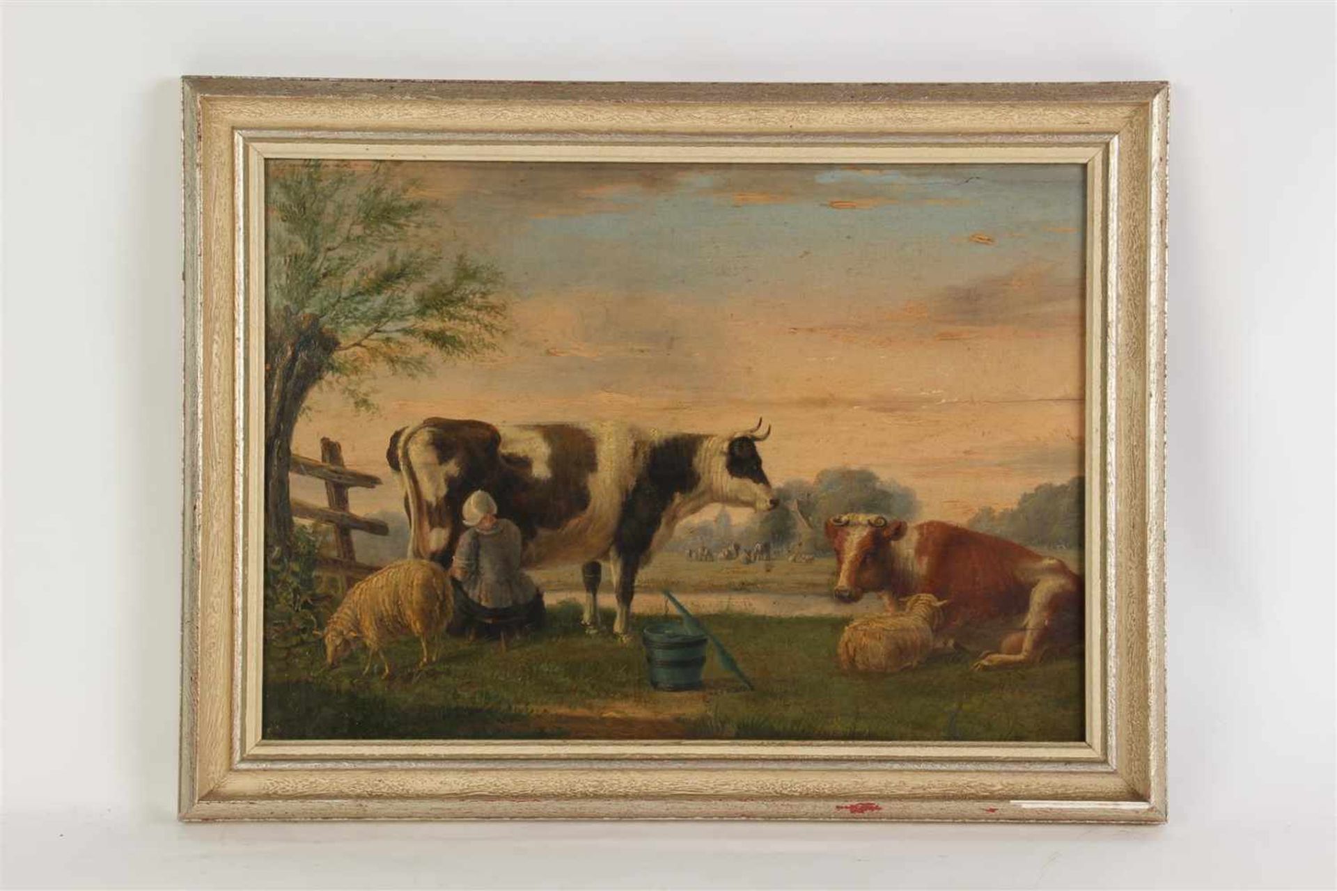 Schilderij olieverf op paneel 'Landschap met vee', gesigneerd C. van der Bijl, gedateerd 1861.