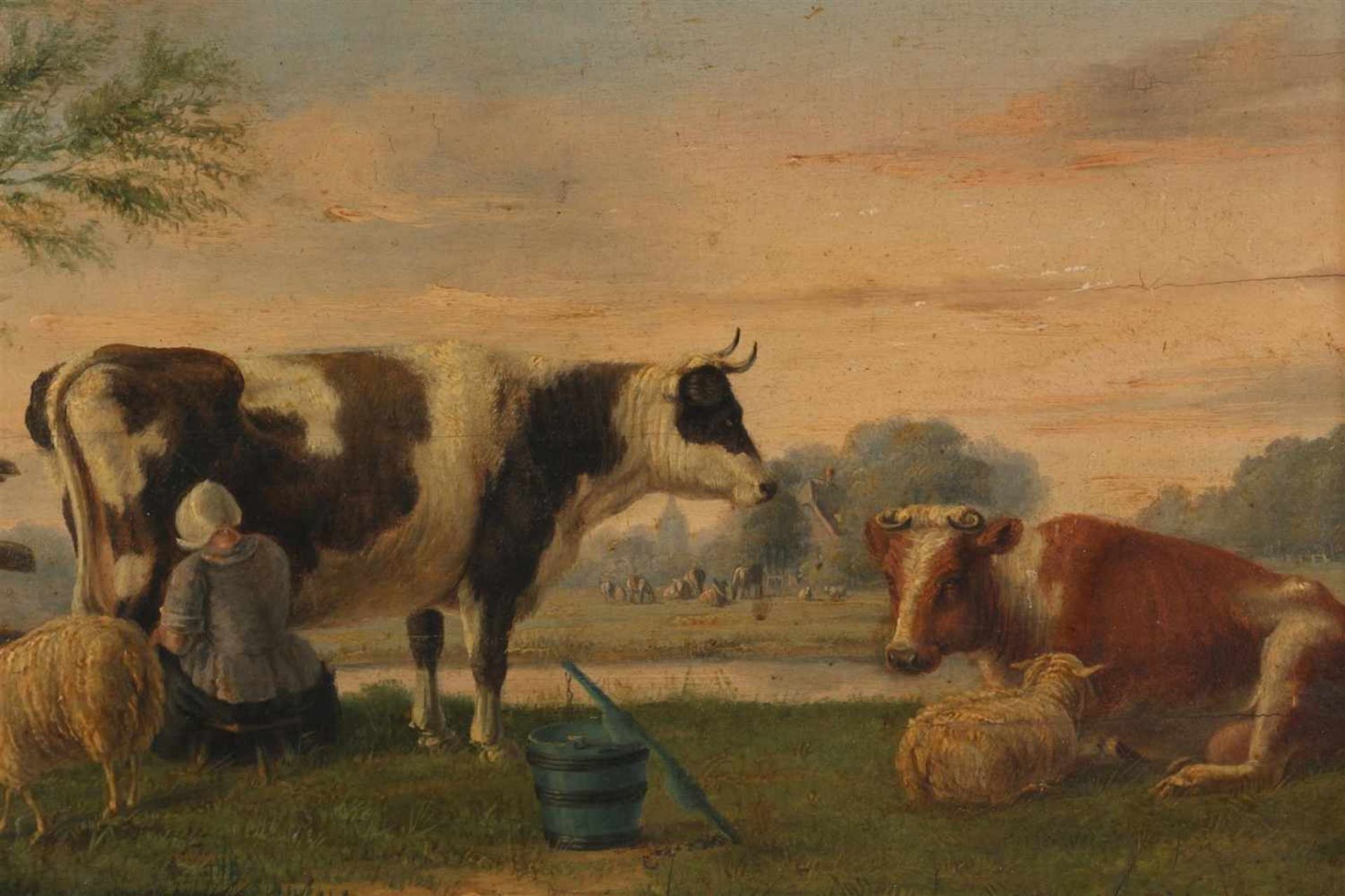 Schilderij olieverf op paneel 'Landschap met vee', gesigneerd C. van der Bijl, gedateerd 1861. - Bild 2 aus 5