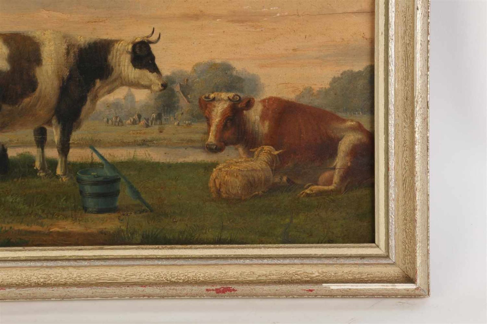 Schilderij olieverf op paneel 'Landschap met vee', gesigneerd C. van der Bijl, gedateerd 1861. - Bild 4 aus 5