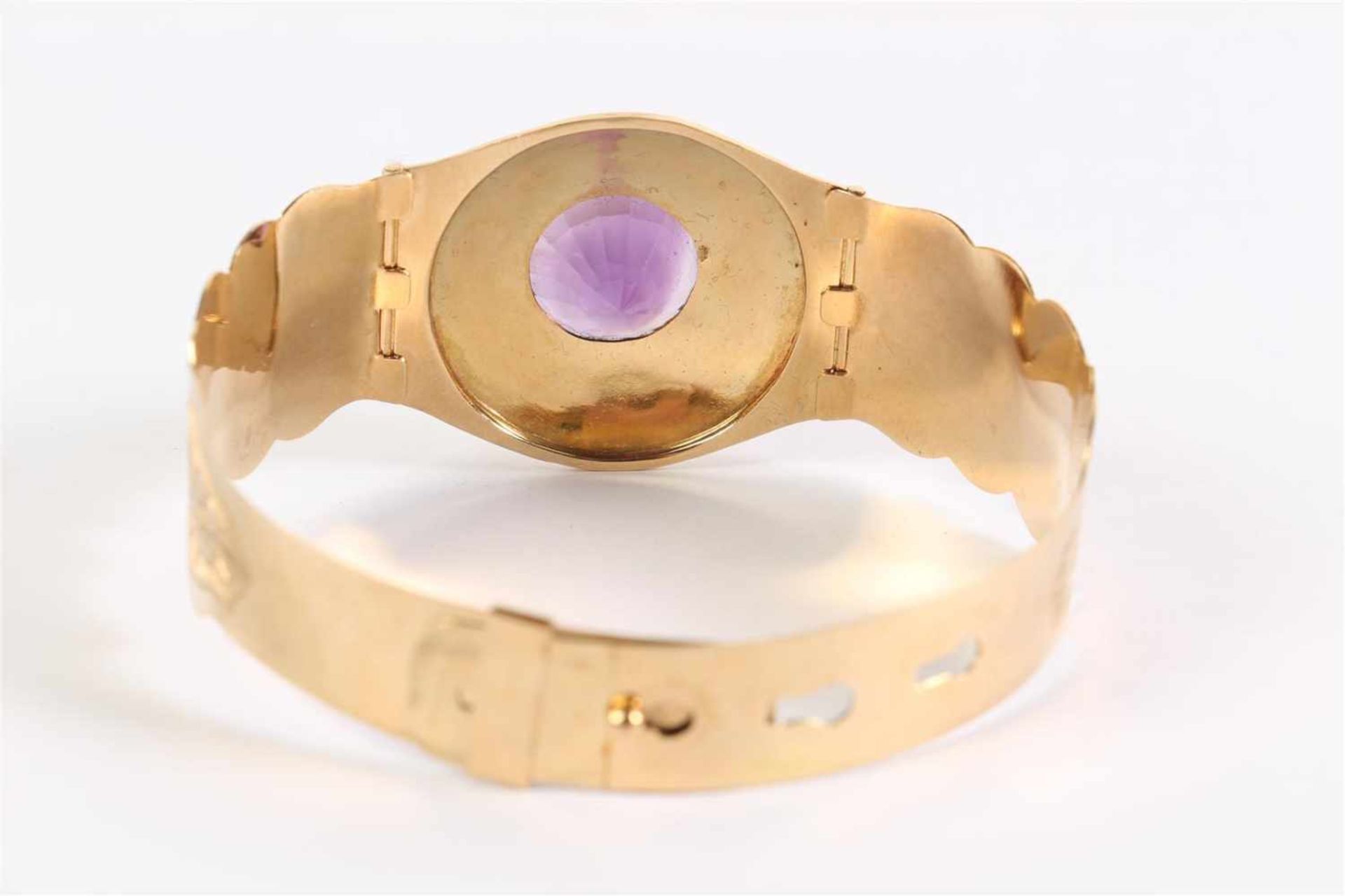 Gouden armband bezet met amethist en zaadparels. Gewicht: 21.6 g. - Image 3 of 3