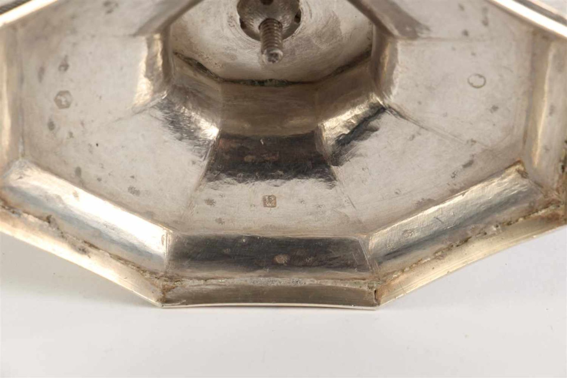 Kristallen hengselschaal met zilveren montuur, Hollands gekeurd, Biedermeier 19e eeuw. Afm: 16.5 x - Image 4 of 4