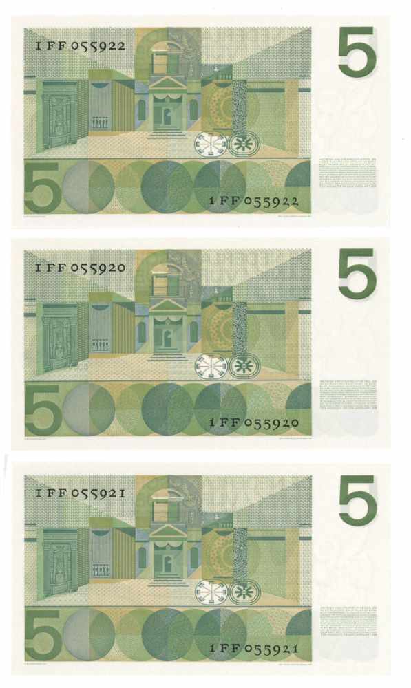 Nederland. 5 gulden. Bankbiljet. Type 1966. Vondel - UNC. (Alm. 23-1a. PL. 22.a). Serienummer - Image 2 of 2