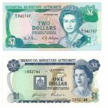 Bermuda. Dollars. Bankbiljet. 1979, 1988. - UNC. (Pick. 28, 34). Lot 2 notes. - UNC. Bermuda.
