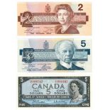 Canada. Dollars. Bankbiljet. 1986, 1954. - UNC. (Pick. 94b-95a, 77b). Lot 3 notes. - UNC. Canada.