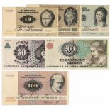 Denmark. Kroner. Bankbiljet. 1972. - UNC. (Pick. 48-51, 55, 57). Lot 6 notes. - UNC. Denmark.