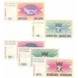 Bosnia - Herzegovina. Dinara. Bankbiljet. 1992. - UNC. (Pick. 10-14). Lot 5 notes. - UNC. Bosnia -