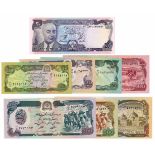 Afghanistan. Afghanis. Bankbiljet. 1973-1979. - UNC. (Pick. 47, 55-61). Lot 8 notes. - UNC.