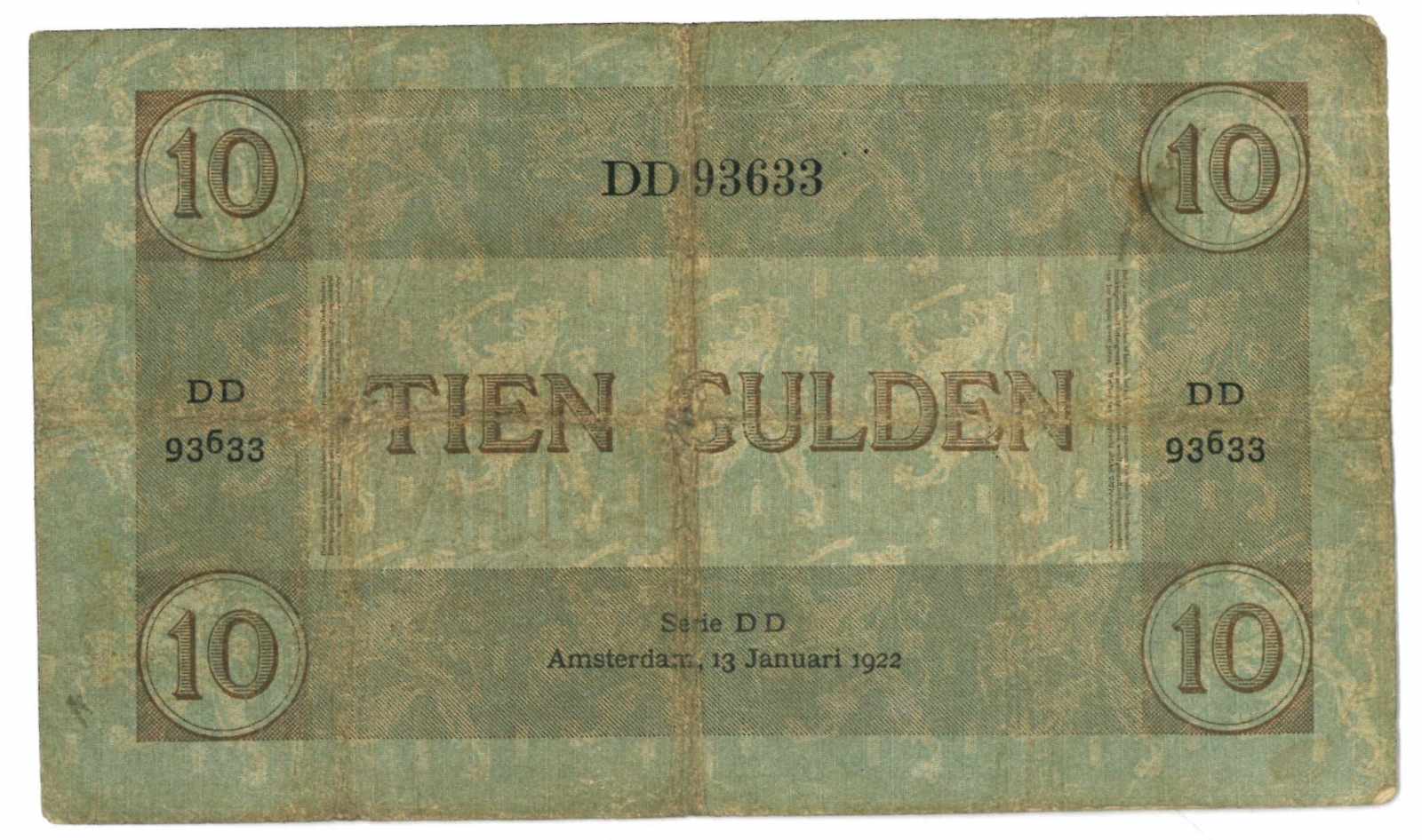 Nederland. 10 gulden. Bankbiljet. Type 1921. Arbeid en Welvaart - Fraai. (Alm. 38-1b. AV. 27.1b. - Image 2 of 2
