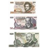 Austria. Schilling. Bankbiljet. 1955, 1984, 1986. - UNC. (Pick. 148-150). Lot 3 notes. - UNC.