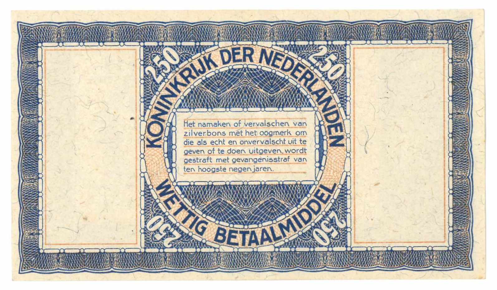 Nederland. 2½ gulden. Zilverbon. Type 1938. - Zeer Fraai / Prachtig. (Alm. 13-1b. AV. 11.1b). - Image 2 of 2