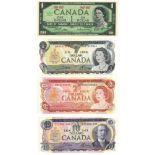 Canada. Dollars. Bankbiljet. 1967, 1971, 1973, 1974. - UNC. (Pick. 74, 85c-86b, 88d). Lot 4 notes. -