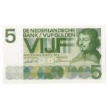 Nederland. 5 gulden. Bankbiljet. Type 1966. Vondel - UNC. (Alm. 23-1a. PL. 22.a). Serienummer