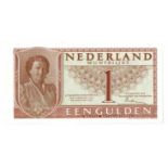 Nederland. 1 gulden. Muntbiljet. Type 1949. Juliana - UNC. (Alm. 07-1a. AV. 7.1a.1). Serienummer