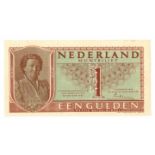 Nederland. 1 gulden. Muntbiljet. Type 1949. Juliana - UNC. (Alm. 07-a. AV. 7.1a.1). Serienummer