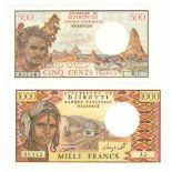 Djibouti. Francs. Bankbiljet. 1979. - UNC. (Pick. 36-37). Lot 2 notes. - UNC. Djibouti. Francs.