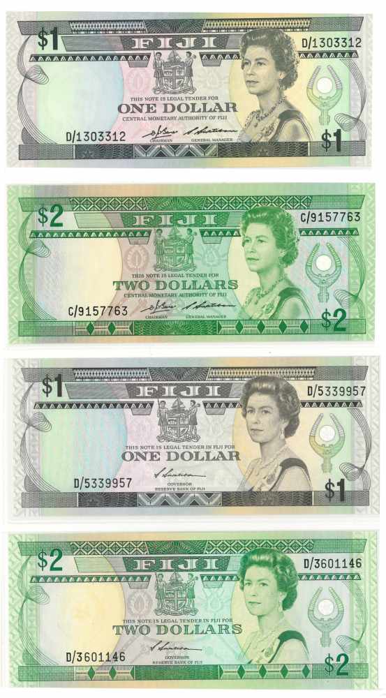Fiji. Dollars. Bankbiljet. 1983. - UNC. (Pick. 81-82, 86-87). Lot 4 notes. - UNC. Fiji. Dollars.