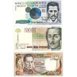 Colombia. Pesos Oro. Bankbiljet. 1999, 1986. - UNC. (Pick. 448, 445, 433). Lot 3 notes. - UNC.