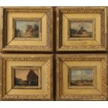 Hollandse School 19e eeuw Four miniatures with sunny landscapes. A mill, a watermill, a farmstead