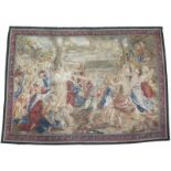 A tapestry depicting 'the adoration of the golden calf', after the painting by Nicolas Poussin (