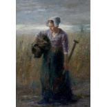 Jozef Israels (1824-1911) Woman working the land. Signed lower right. Verso an exhibition label of