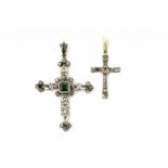 Four cross pendants. Set with disks and old cut diamonds and ruby, set in sterling silver. An