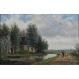 Johannes Jacobus Heppener (1826-1898) Man and his dog on the road near Stompwijk. Signed and dated