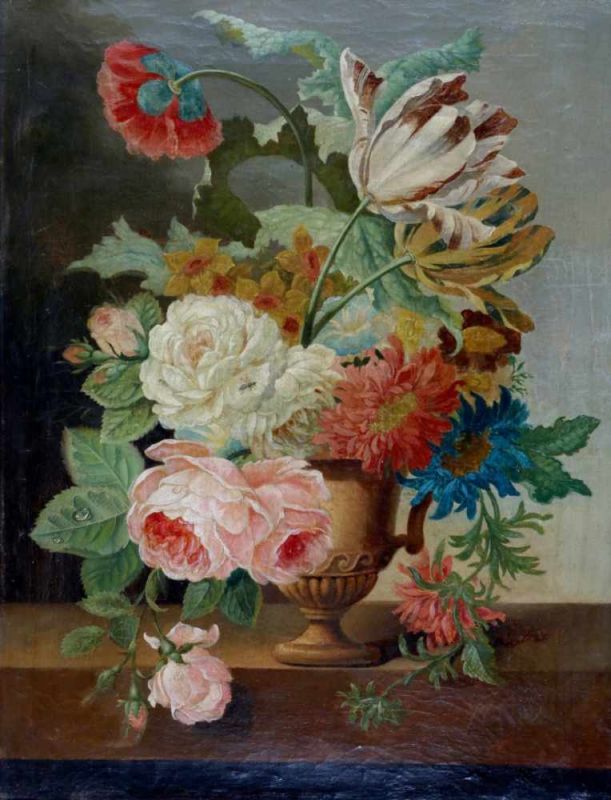 Cornelis Johannes de Bruyn (c.1763 - c.1828) Flower still life with roses and tulips and a still