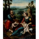 Navolger Barend van Orley The Holy Family with the young John the Baptist. Not signed. Paneel 65,5