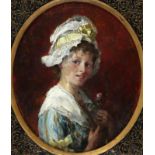 Gottfried Hofer (1858-1932) Portrait of a young lady with a flower. Signed and dated '77 lower