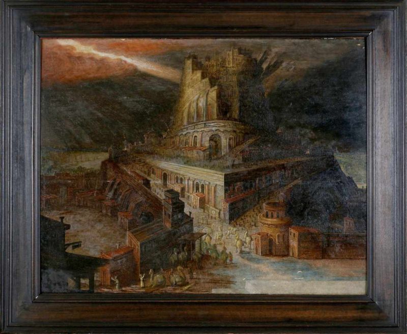 Omgeving Hendrick van Cleve III (c.1525-1590) The Tower of Babel (Genesis 11:8). Not signed. For a - Image 2 of 3