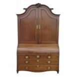 A Dutch oak cabinet with secretaire. 18th century. 262 x 157 x 61 cm. 29.00 % buyer's premium on