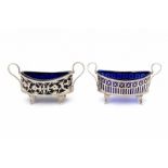 Two silver salts with blue glass liners. Maker's Nicolaas Siedenburg jr, Amsterdam. Dated 1776. The