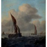 Hollandse School 19e eeuw Fishing vessels on rough water. Signed with a monogram lower right. Verso