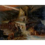 Omgeving Hendrick van Cleve III (c.1525-1590) The Tower of Babel (Genesis 11:8). Not signed. For a